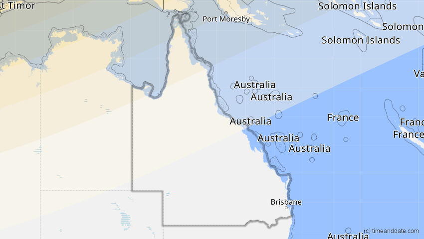 A map of Queensland, Australien, showing the path of the 26. Dez 2019 Ringförmige Sonnenfinsternis