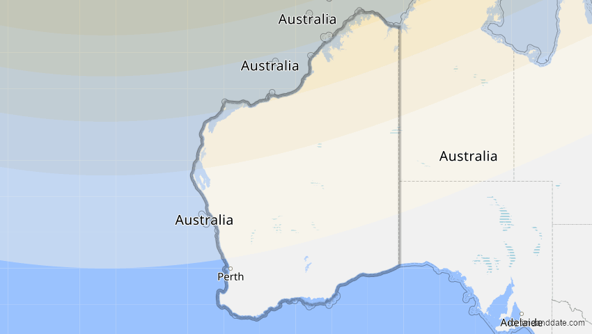 A map of Western Australia, Australien, showing the path of the 26. Dez 2019 Ringförmige Sonnenfinsternis