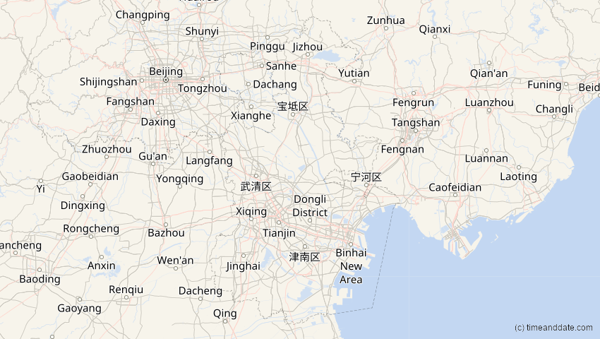 A map of Tianjín, China, showing the path of the 26. Dez 2019 Ringförmige Sonnenfinsternis