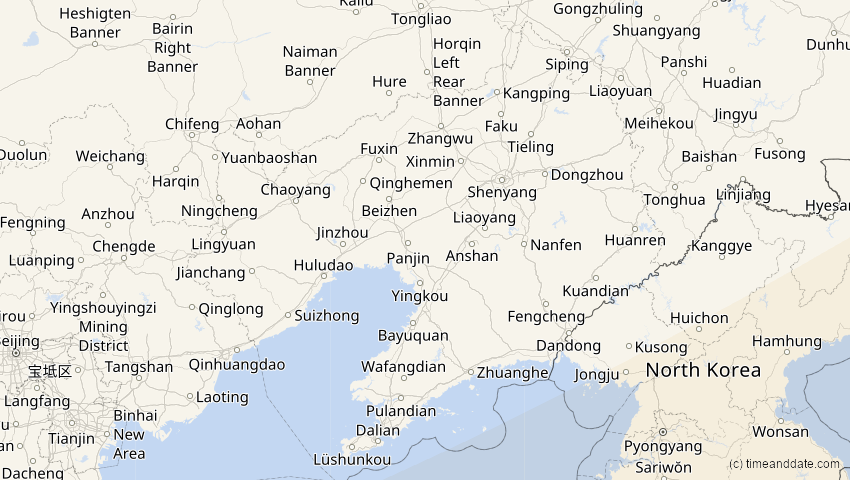 A map of Liaoning, China, showing the path of the 26. Dez 2019 Ringförmige Sonnenfinsternis