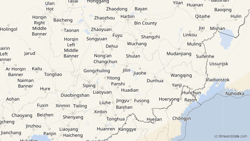 A map of Jilin, China, showing the path of the 26. Dez 2019 Ringförmige Sonnenfinsternis