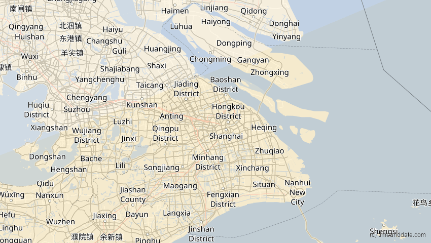 A map of Shanghai, China, showing the path of the 26. Dez 2019 Ringförmige Sonnenfinsternis