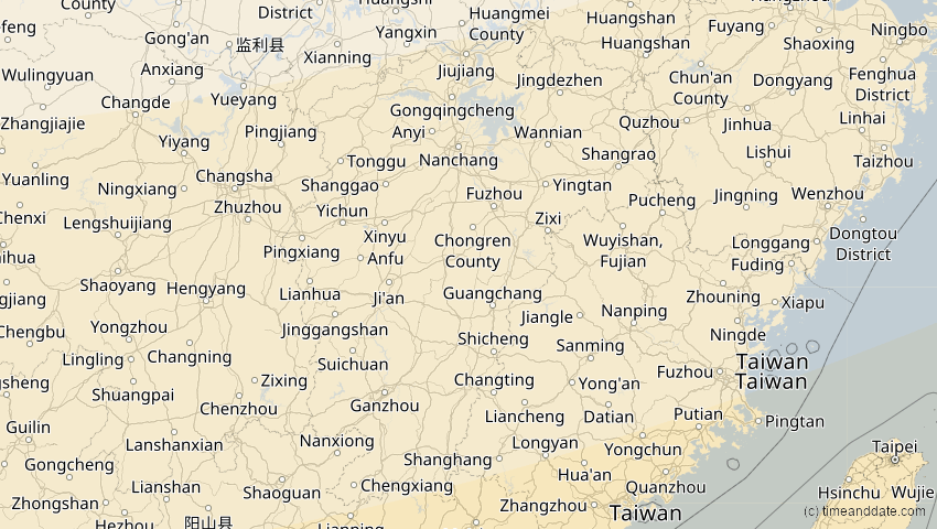 A map of Jiangxi, China, showing the path of the 26. Dez 2019 Ringförmige Sonnenfinsternis