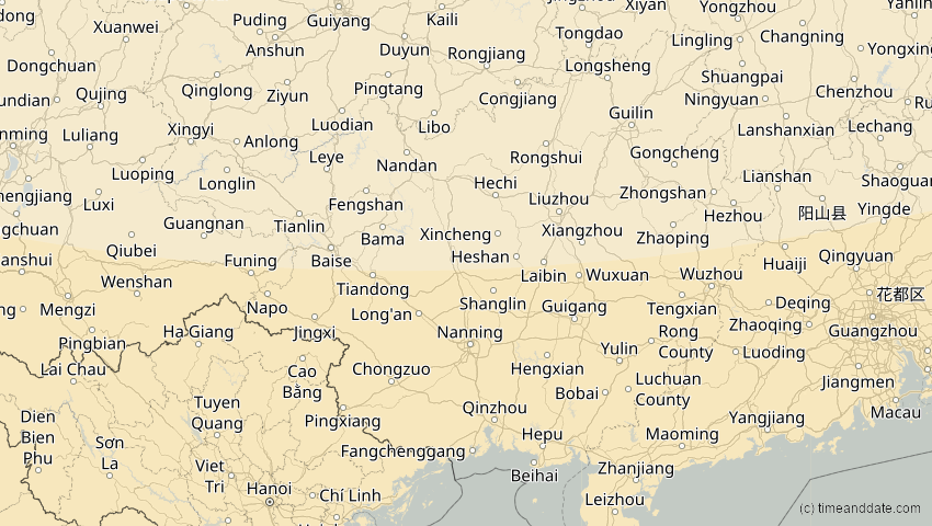 A map of Guangxi, China, showing the path of the 26. Dez 2019 Ringförmige Sonnenfinsternis