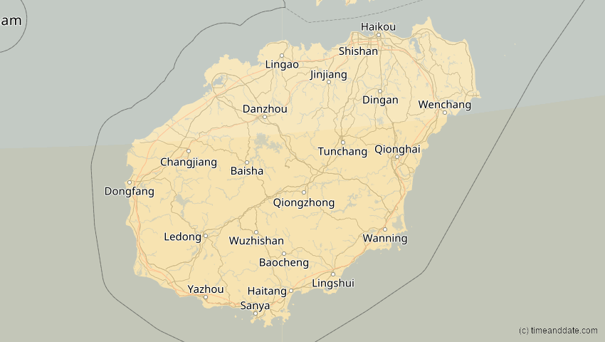 A map of Hainan, China, showing the path of the 26. Dez 2019 Ringförmige Sonnenfinsternis