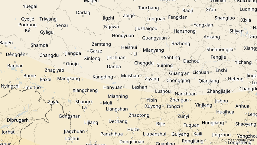 A map of Sichuan, China, showing the path of the 26. Dez 2019 Ringförmige Sonnenfinsternis