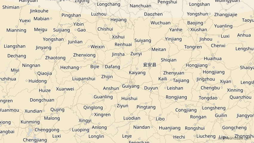 A map of Guizhou, China, showing the path of the 26. Dez 2019 Ringförmige Sonnenfinsternis