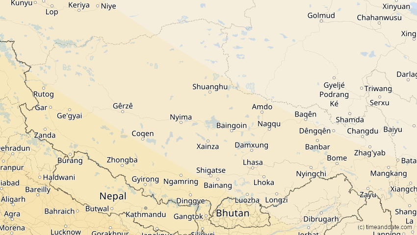 A map of Tibet, China, showing the path of the 26. Dez 2019 Ringförmige Sonnenfinsternis