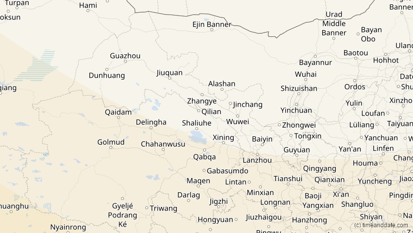 A map of Gansu, China, showing the path of the 26. Dez 2019 Ringförmige Sonnenfinsternis