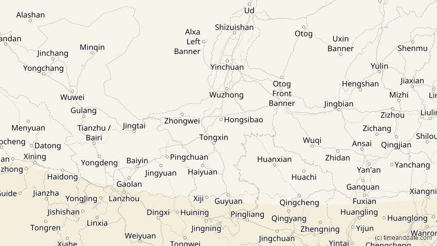 A map of Ningxia, China, showing the path of the 26. Dez 2019 Ringförmige Sonnenfinsternis