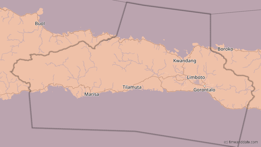 A map of Gorontalo, Indonesien, showing the path of the 26. Dez 2019 Ringförmige Sonnenfinsternis