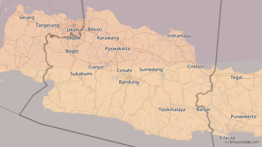 A map of Jawa Barat, Indonesien, showing the path of the 26. Dez 2019 Ringförmige Sonnenfinsternis