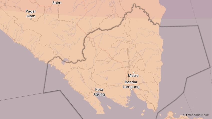 A map of Lampung, Indonesien, showing the path of the 26. Dez 2019 Ringförmige Sonnenfinsternis