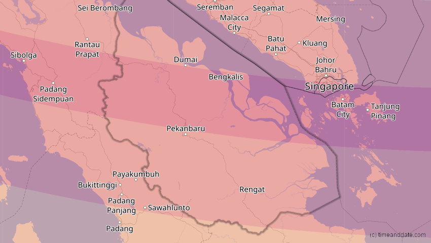 A map of Riau, Indonesien, showing the path of the 26. Dez 2019 Ringförmige Sonnenfinsternis