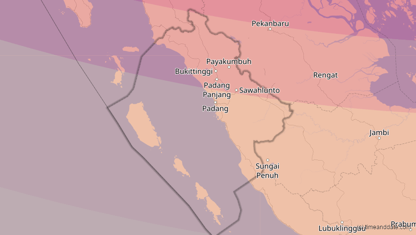 A map of Sumatera Barat, Indonesien, showing the path of the 26. Dez 2019 Ringförmige Sonnenfinsternis