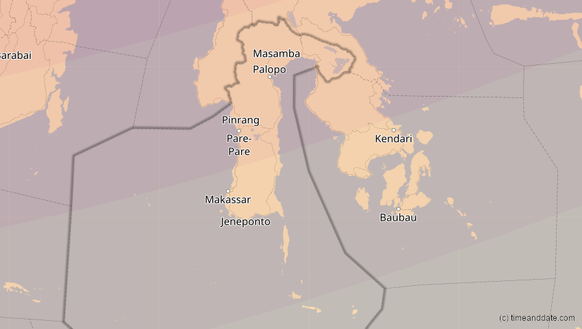 A map of Sulawesi Selatan, Indonesien, showing the path of the 26. Dez 2019 Ringförmige Sonnenfinsternis