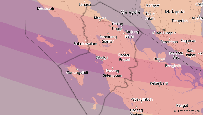 A map of Sumatera Utara, Indonesien, showing the path of the 26. Dez 2019 Ringförmige Sonnenfinsternis