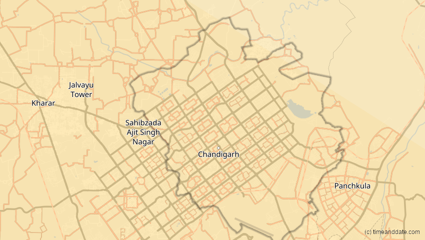 A map of Chandigarh, Indien, showing the path of the 26. Dez 2019 Ringförmige Sonnenfinsternis