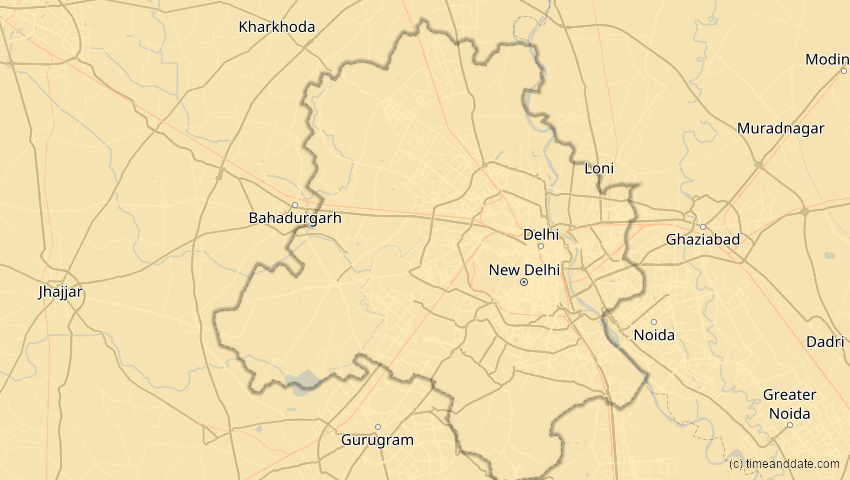A map of Delhi, Indien, showing the path of the 26. Dez 2019 Ringförmige Sonnenfinsternis