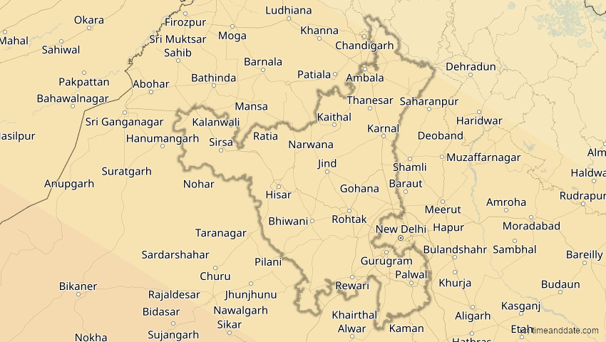 A map of Haryana, Indien, showing the path of the 26. Dez 2019 Ringförmige Sonnenfinsternis