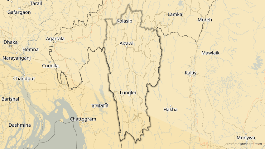 A map of Mizoram, Indien, showing the path of the 26. Dez 2019 Ringförmige Sonnenfinsternis
