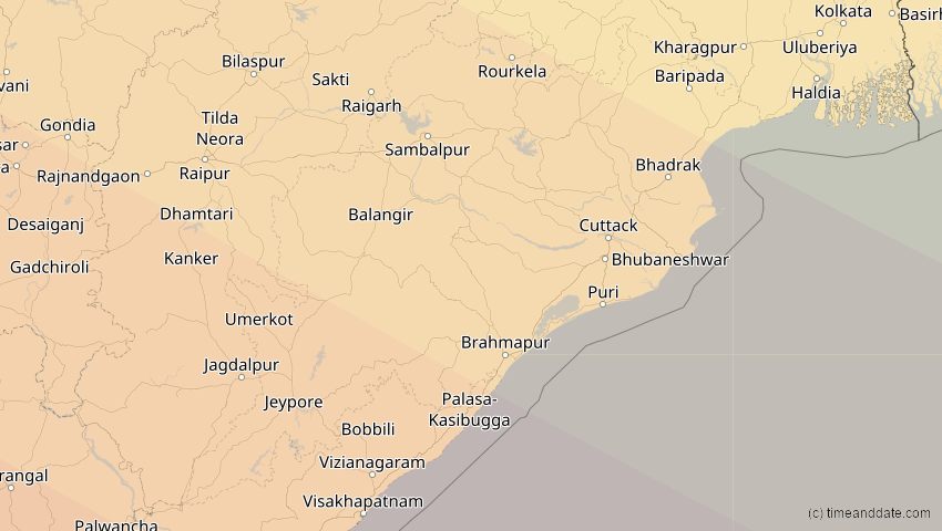 A map of Odisha, Indien, showing the path of the 26. Dez 2019 Ringförmige Sonnenfinsternis