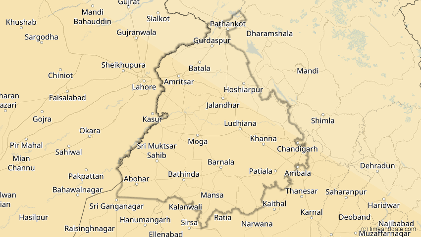 A map of Punjab, Indien, showing the path of the 26. Dez 2019 Ringförmige Sonnenfinsternis