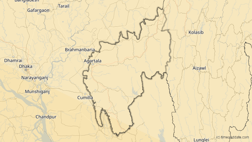 A map of Tripura, Indien, showing the path of the 26. Dez 2019 Ringförmige Sonnenfinsternis