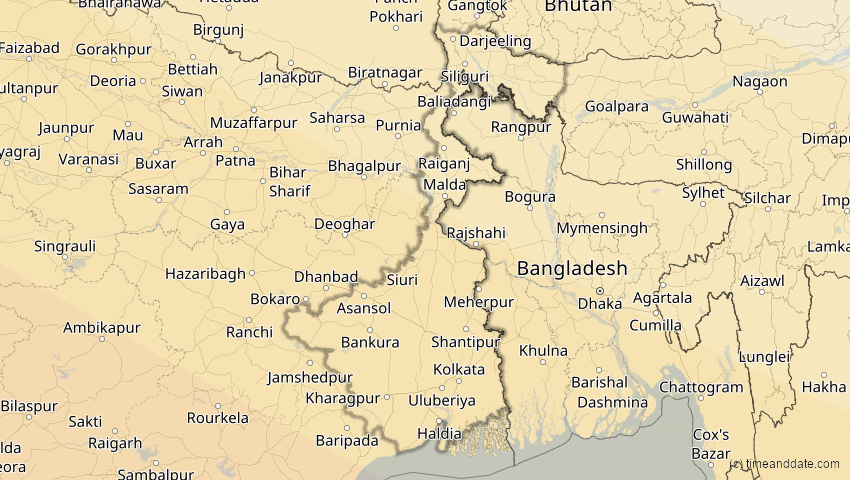 A map of Westbengalen, Indien, showing the path of the 26. Dez 2019 Ringförmige Sonnenfinsternis