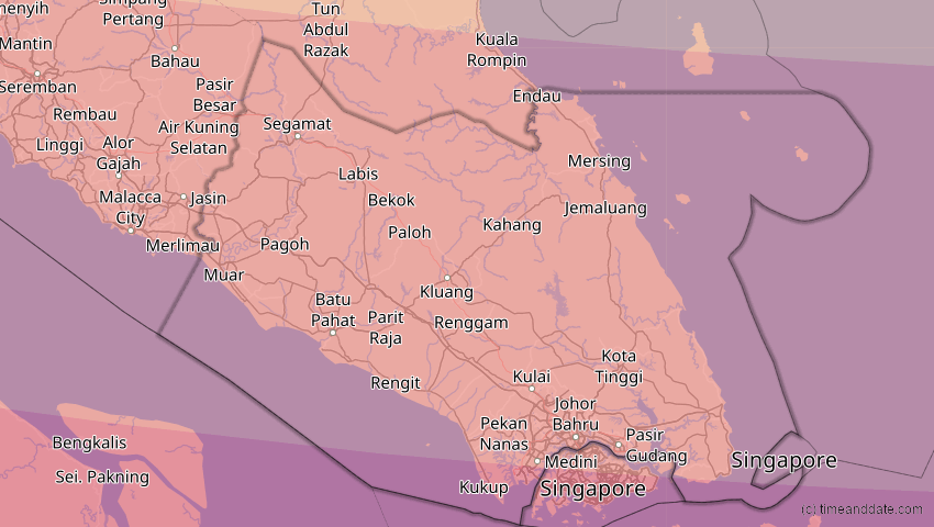 A map of Johor, Malaysia, showing the path of the 26. Dez 2019 Ringförmige Sonnenfinsternis