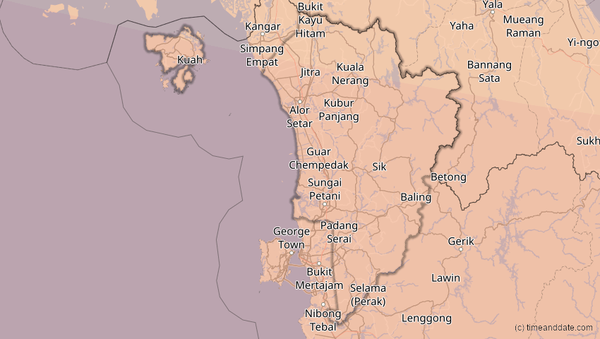 A map of Kedah, Malaysia, showing the path of the 26. Dez 2019 Ringförmige Sonnenfinsternis
