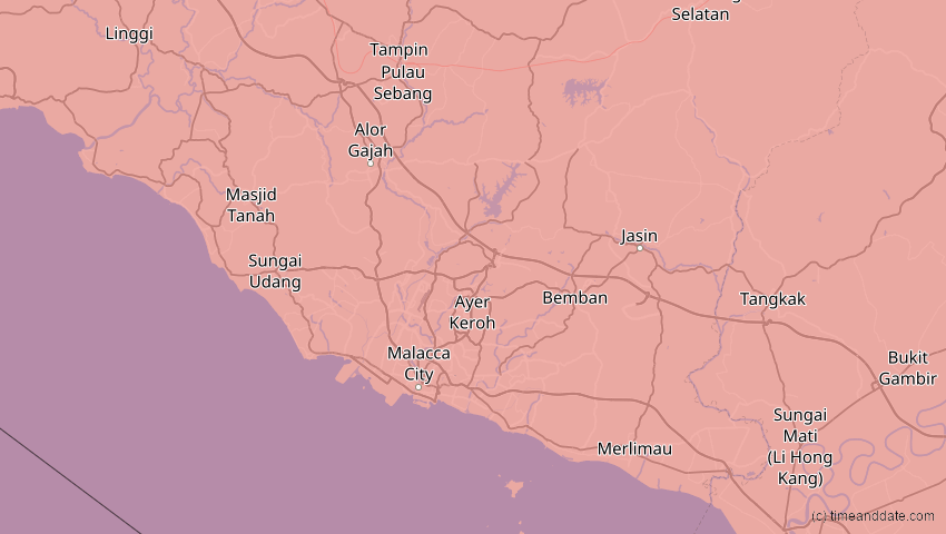 A map of Malakka, Malaysia, showing the path of the 26. Dez 2019 Ringförmige Sonnenfinsternis