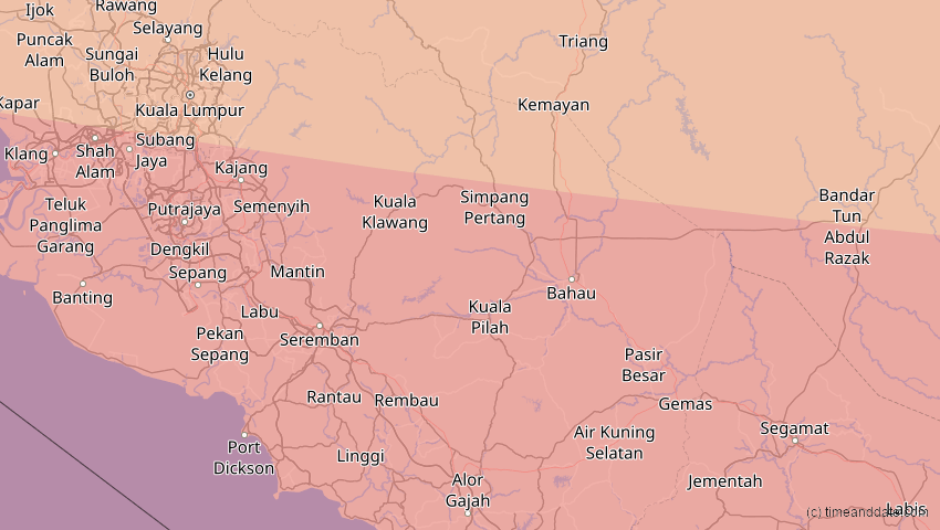 A map of Negeri Sembilan, Malaysia, showing the path of the 26. Dez 2019 Ringförmige Sonnenfinsternis