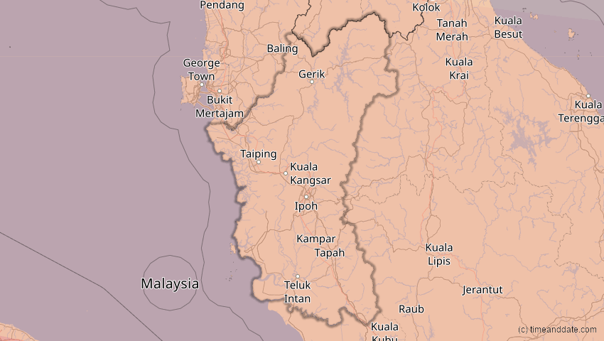 A map of Perak, Malaysia, showing the path of the 26. Dez 2019 Ringförmige Sonnenfinsternis