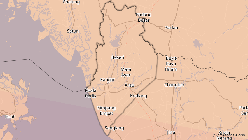 A map of Perlis, Malaysia, showing the path of the 26. Dez 2019 Ringförmige Sonnenfinsternis