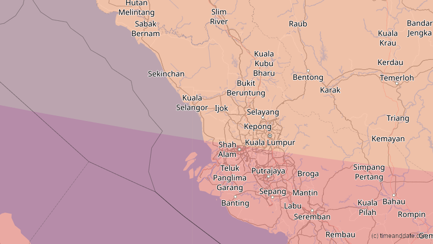A map of Selangor, Malaysia, showing the path of the 26. Dez 2019 Ringförmige Sonnenfinsternis
