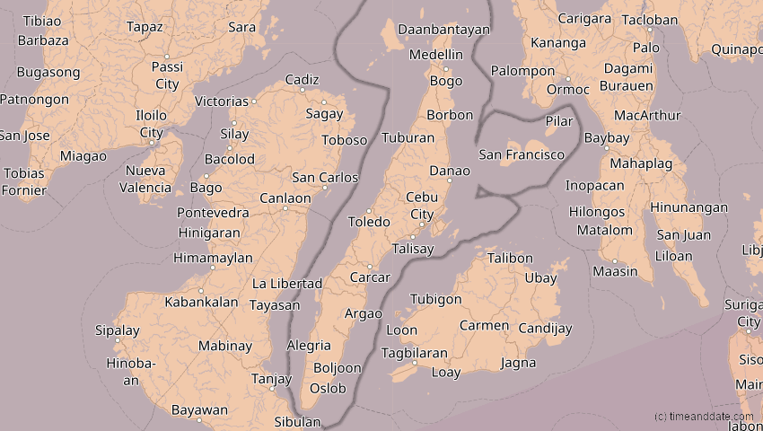 A map of Cebu, Philippinen, showing the path of the 26. Dez 2019 Ringförmige Sonnenfinsternis