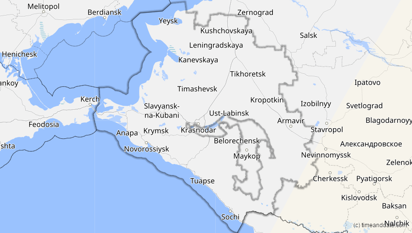 A map of Krasnodar, Russland, showing the path of the 26. Dez 2019 Ringförmige Sonnenfinsternis