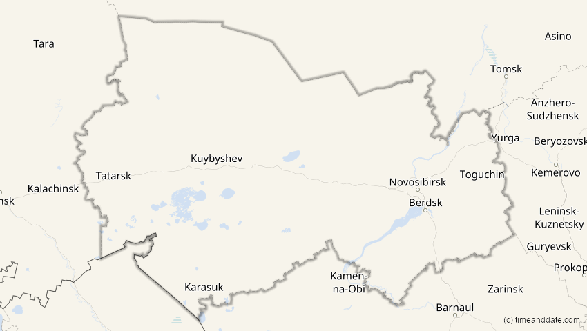 A map of Nowosibirsk, Russland, showing the path of the 26. Dez 2019 Ringförmige Sonnenfinsternis