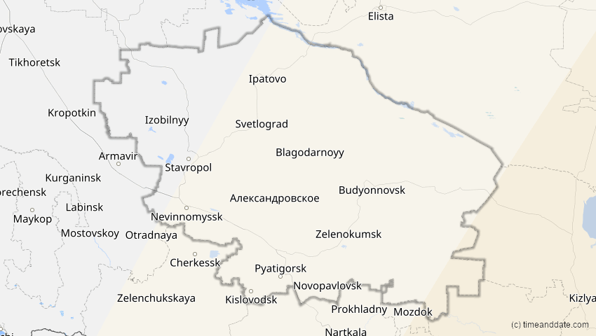A map of Stawropol, Russland, showing the path of the 26. Dez 2019 Ringförmige Sonnenfinsternis