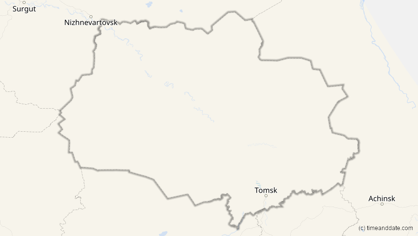 A map of Tomsk, Russland, showing the path of the 26. Dez 2019 Ringförmige Sonnenfinsternis