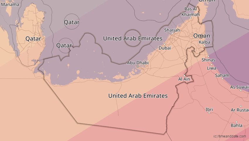 A map of United Arab Emirates, showing the path of the Jun 21, 2020 Annular Solar Eclipse