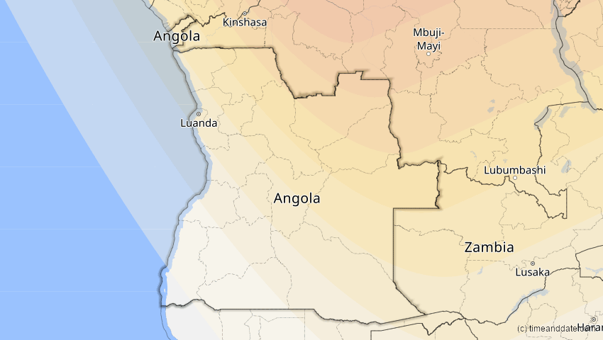A map of Angola, showing the path of the Jun 21, 2020 Annular Solar Eclipse