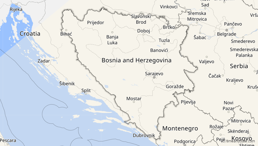 A map of Bosnia and Herzegovina, showing the path of the Jun 21, 2020 Annular Solar Eclipse