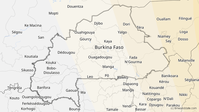 A map of Burkina Faso, showing the path of the 21. Jun 2020 Ringförmige Sonnenfinsternis
