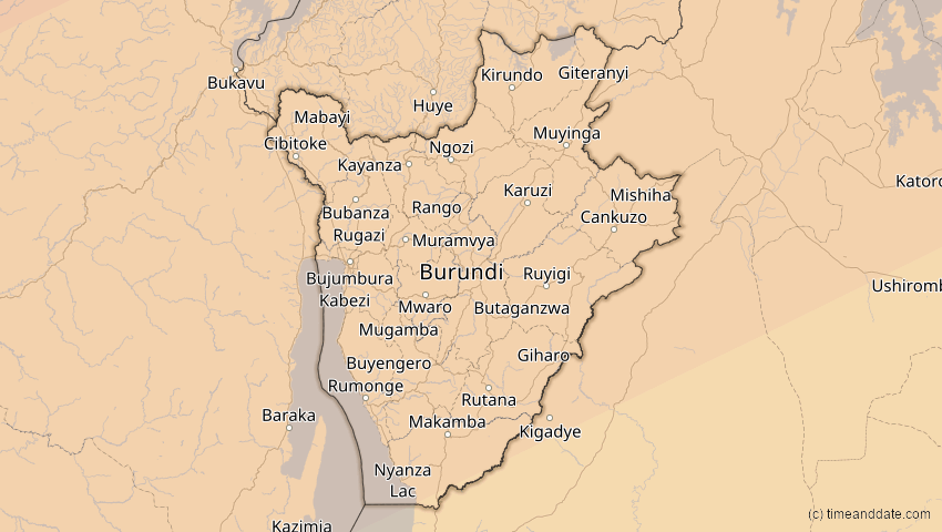 A map of Burundi, showing the path of the Jun 21, 2020 Annular Solar Eclipse