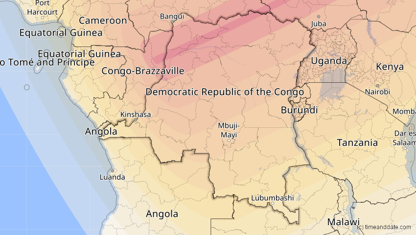 A map of Congo Democratic Republic, showing the path of the Jun 21, 2020 Annular Solar Eclipse