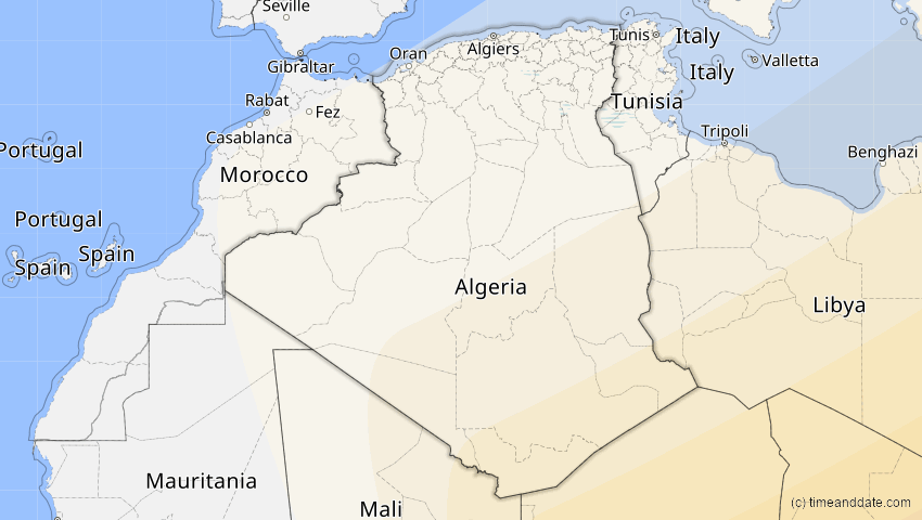 A map of Algeria, showing the path of the Jun 21, 2020 Annular Solar Eclipse