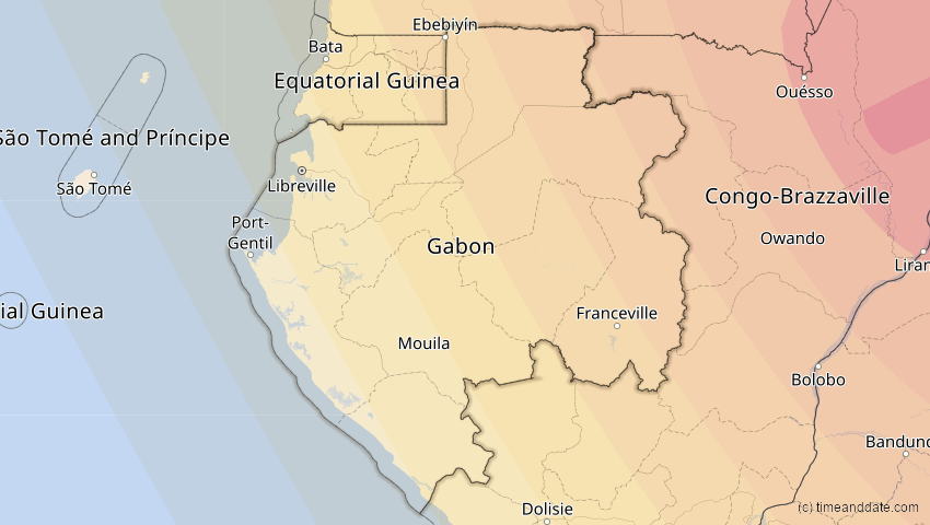 A map of Gabon, showing the path of the Jun 21, 2020 Annular Solar Eclipse