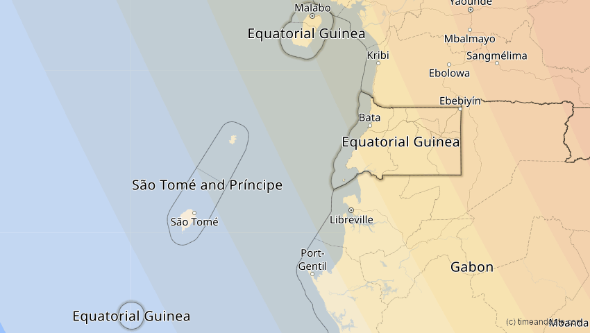 A map of Equatorial Guinea, showing the path of the Jun 21, 2020 Annular Solar Eclipse